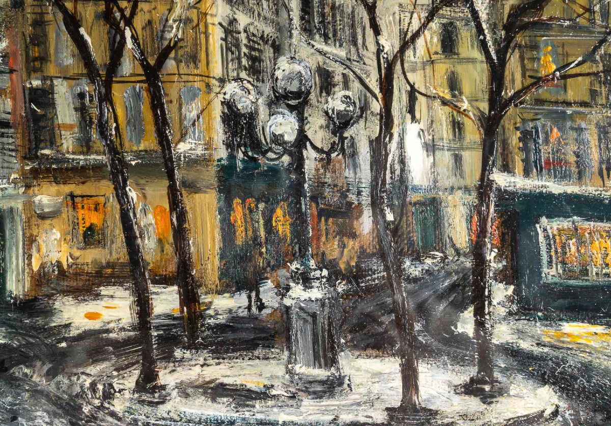 Serge Belloni (1925-2005) - Place Furstenberg Under The Snow Oil On Canvas Circa 1970-photo-2