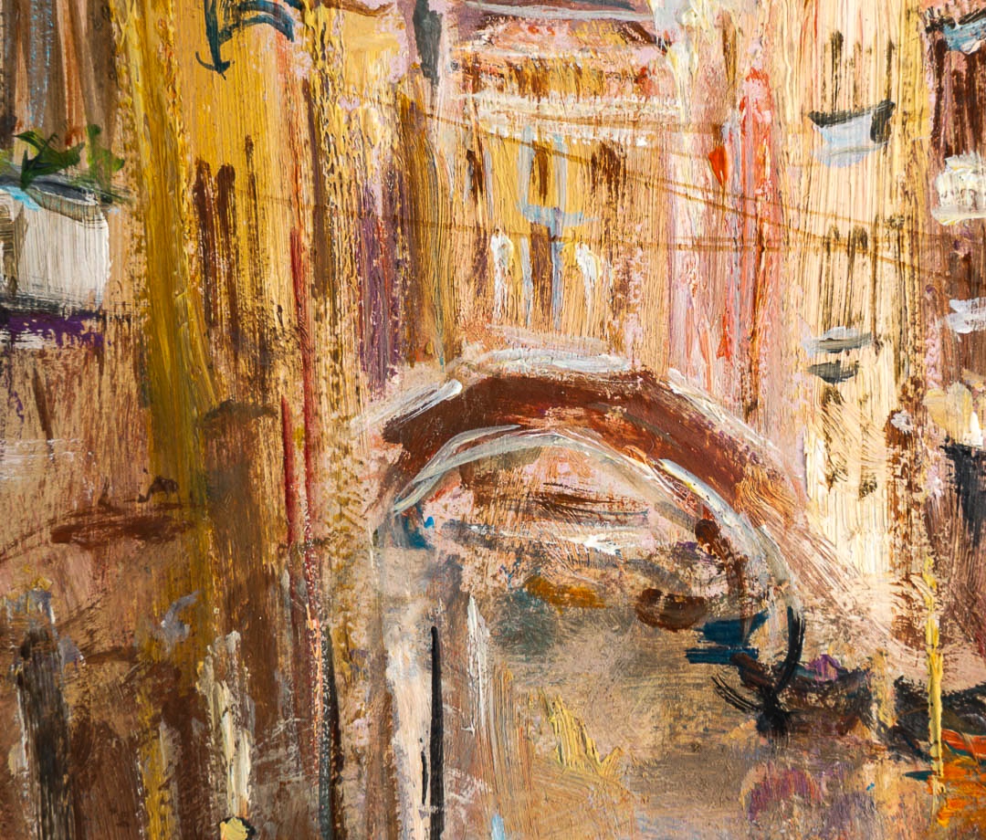 Serge Belloni (1925-2005) - Venice Small Canal With Flower Garden Oil On Panel Circa 1970-photo-4
