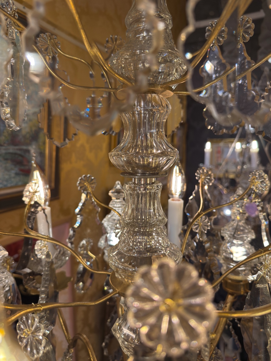 Signed Baccarat - Louis XV Style Chandelier In Gilded Bronze And Cut Crystal Decoration Circa 1880-photo-4