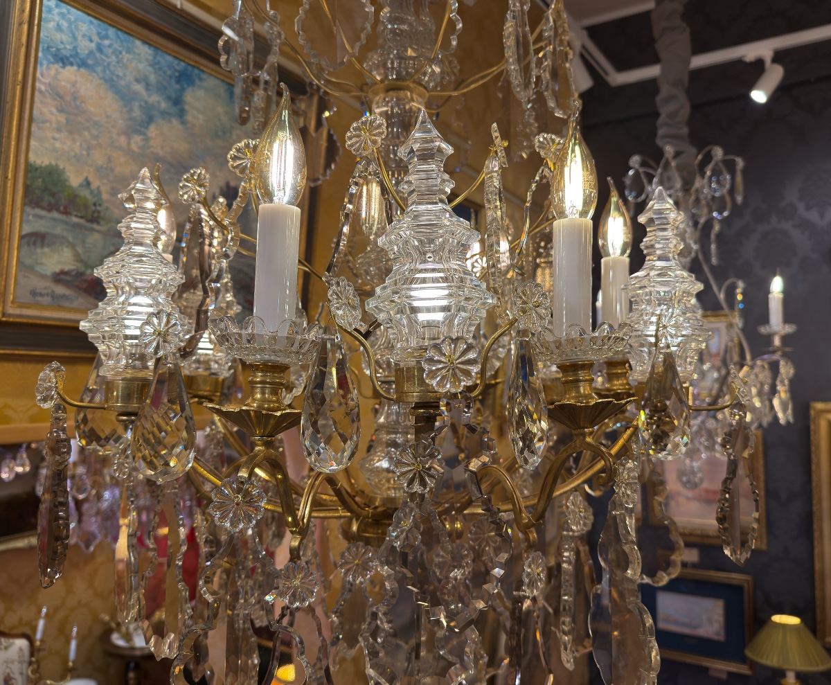 Signed Baccarat - Louis XV Style Chandelier In Gilded Bronze And Cut Crystal Decoration Circa 1880-photo-1