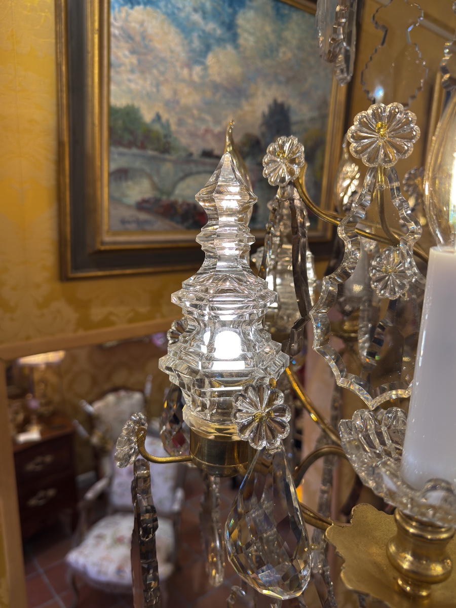 Signed Baccarat - Louis XV Style Chandelier In Gilded Bronze And Cut Crystal Decoration Circa 1880-photo-4