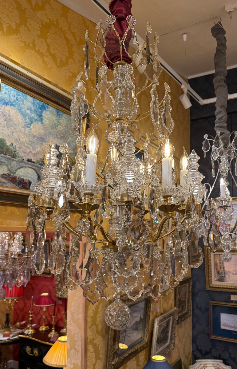 Signed Baccarat - Louis XV Style Chandelier In Gilded Bronze And Cut Crystal Decoration Circa 1880-photo-8