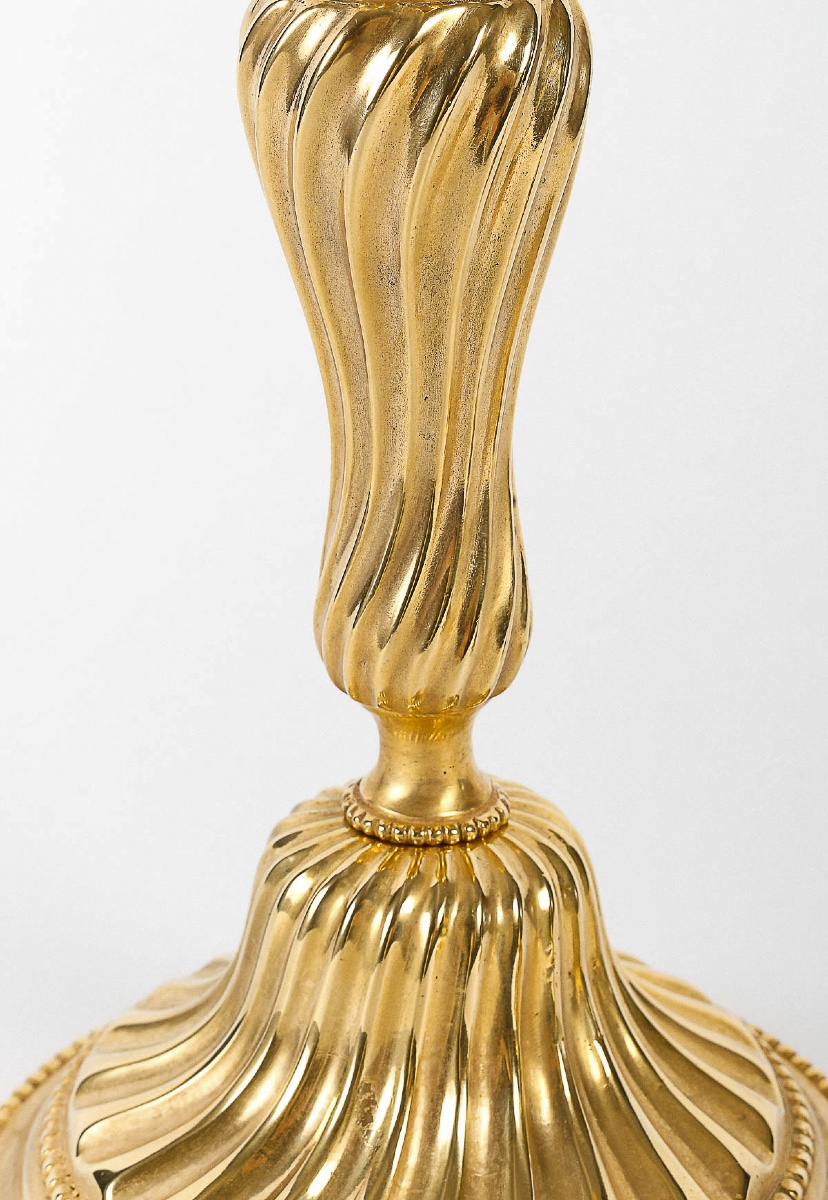 Louis XV Period Pair Of Gilt Bronze Au Roi Candlesticks Circa 1750, Mounted As Lamps-photo-4