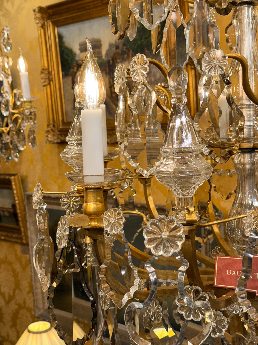 Signed Baccarat Louis XV Style Chandelier In Gilt Bronze And Cut Crystal, Circa 1880-1890-photo-4