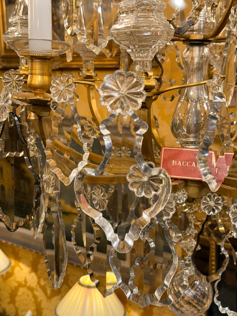 Signed Baccarat Louis XV Style Chandelier In Gilt Bronze And Cut Crystal, Circa 1880-1890-photo-4