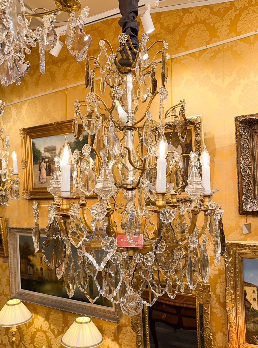 Signed Baccarat Louis XV Style Chandelier In Gilt Bronze And Cut Crystal, Circa 1880-1890