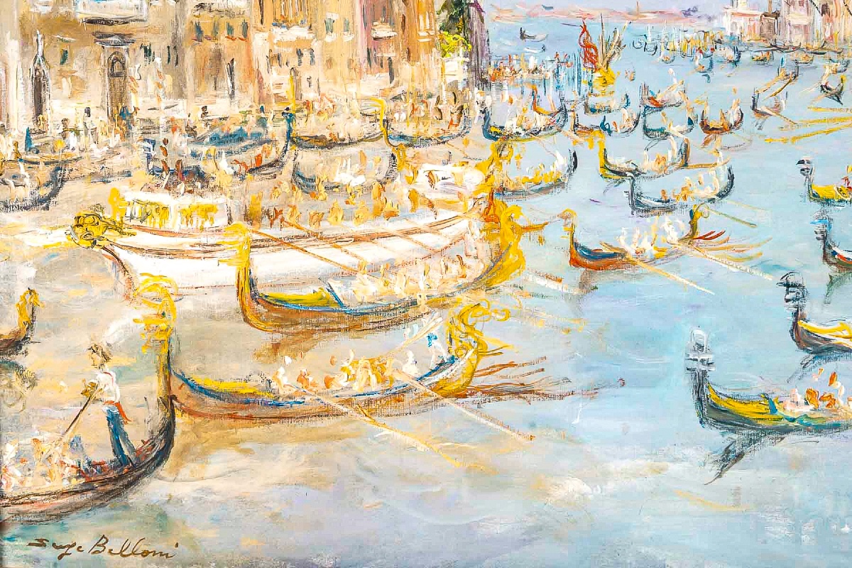 Serge Belloni (1925-2005) - Venice The Regatta On The Grand Canal Oil On Canvas, Circa 1980-photo-3