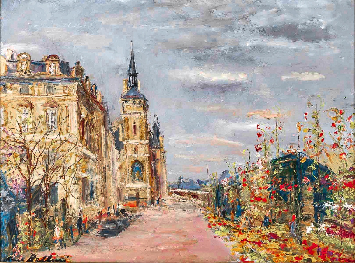 Serge Belloni (1925-2005) - Paris The Flower Quays Oil On Wood Circa 1980-photo-2