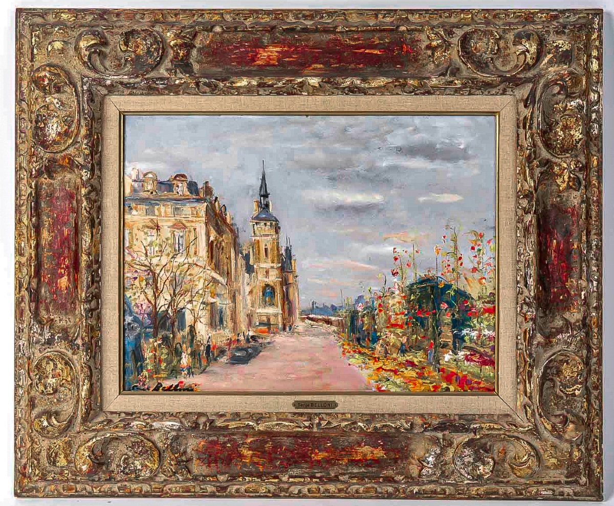 Serge Belloni (1925-2005) - Paris The Flower Quays Oil On Wood Circa 1980-photo-3