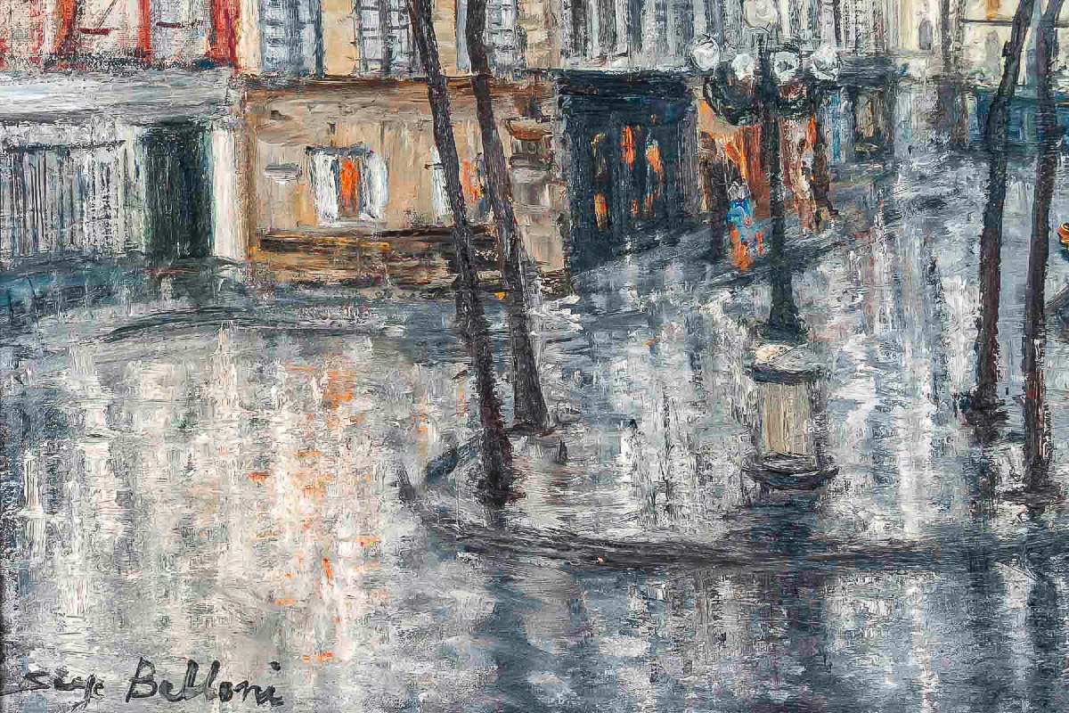 Serge Belloni (1925-2005) - Place Furstenberg In The Rain Oil On Canvas Circa 1970-photo-3