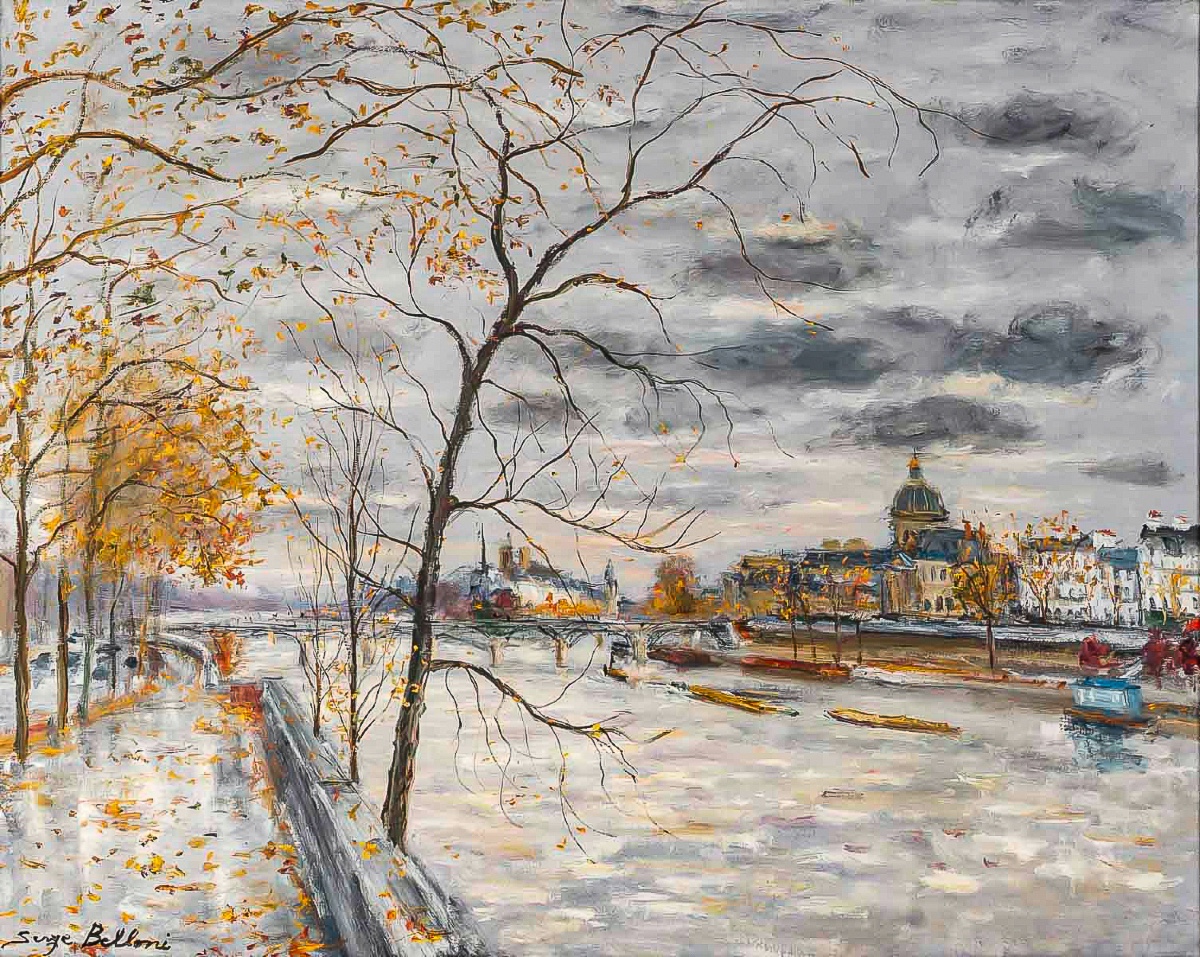 Serge Belloni (1925-2005) - Paris Its Quays And The Tree On The Seine Oil On Canvas Circa 1980-photo-2