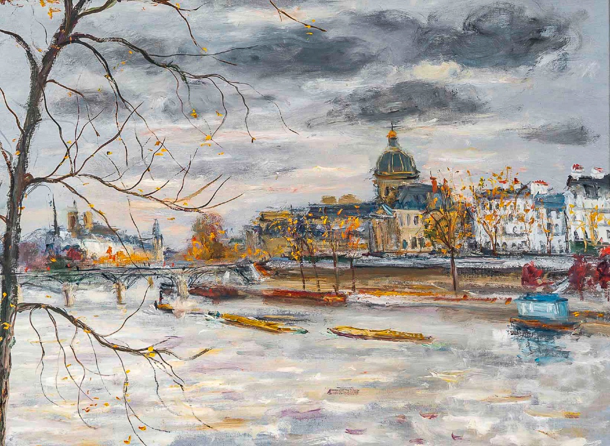 Serge Belloni (1925-2005) - Paris Its Quays And The Tree On The Seine Oil On Canvas Circa 1980-photo-1