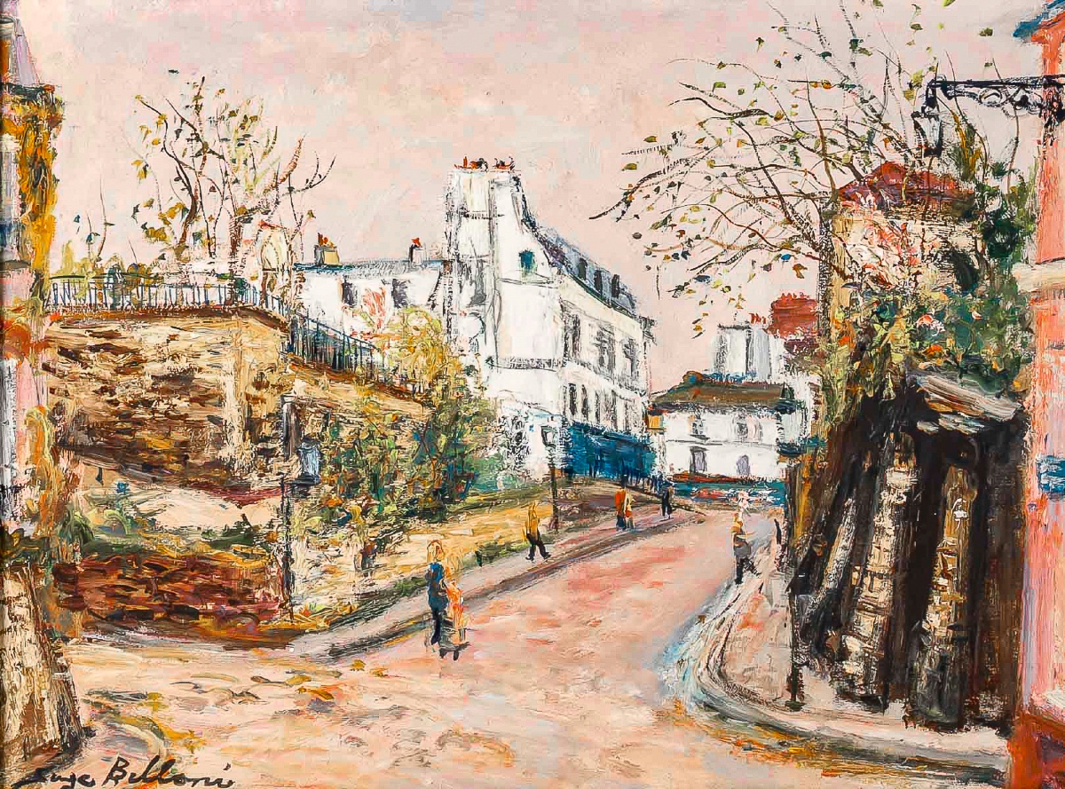 Serge Belloni (1925-2005) - La Rue des Saules en Automne huile sur bois vers 1980-photo-2