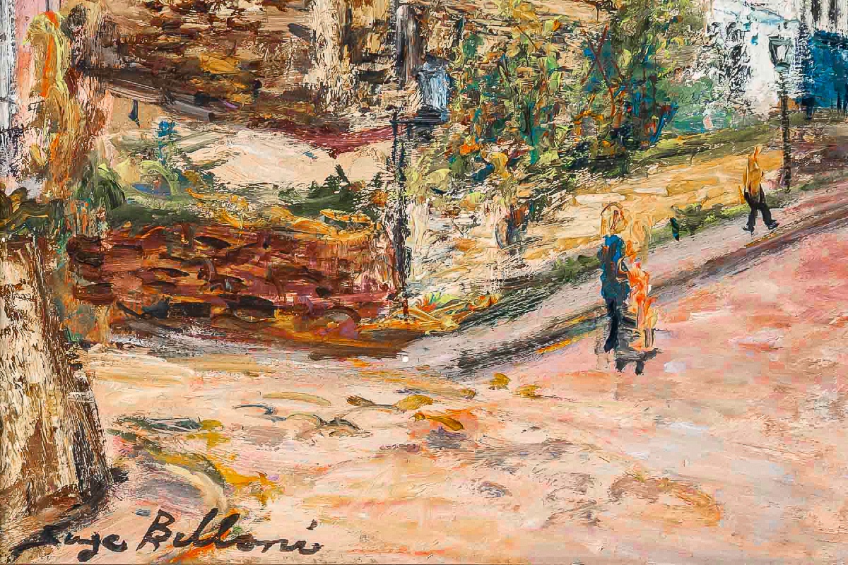 Serge Belloni (1925-2005) - La Rue des Saules en Automne huile sur bois vers 1980-photo-3