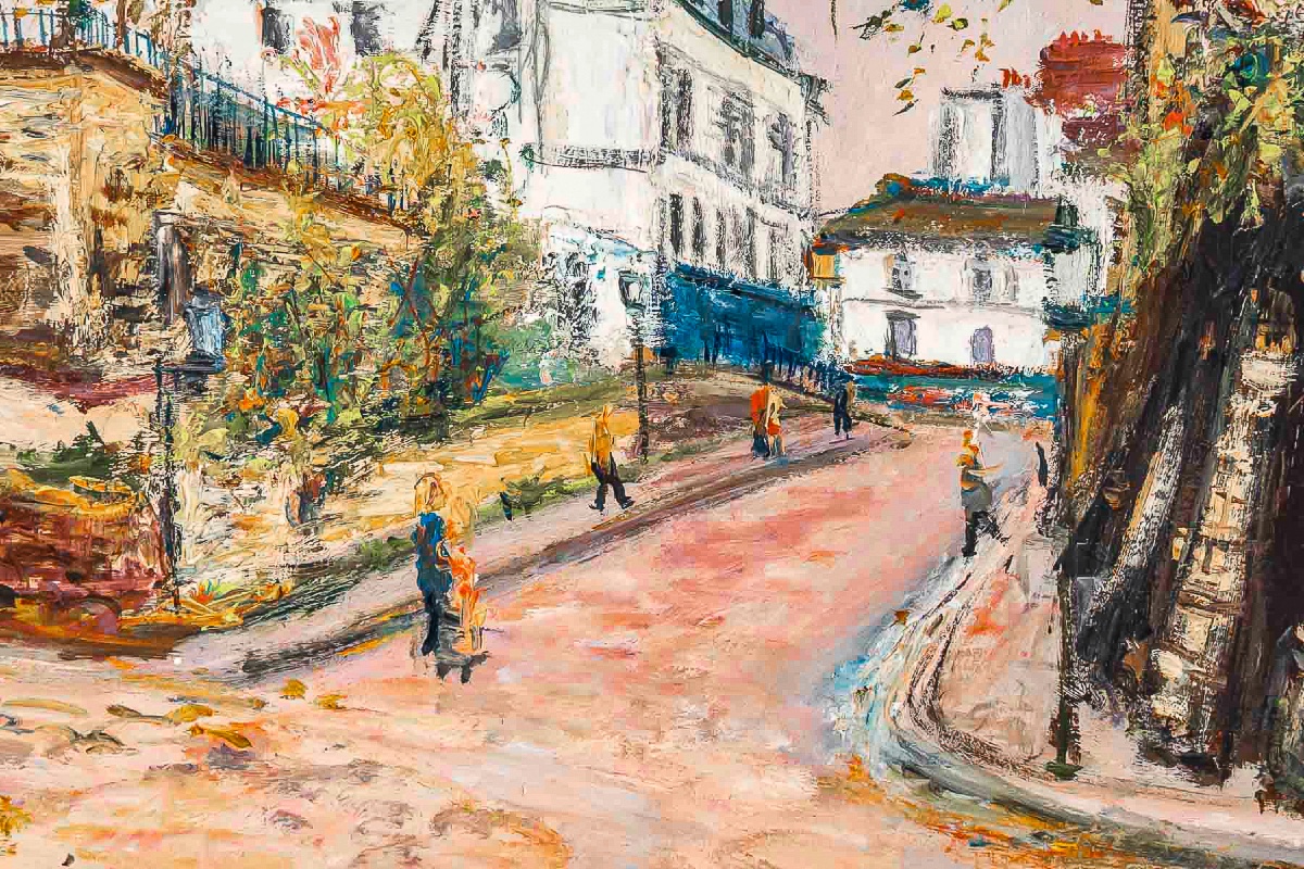 Serge Belloni (1925-2005) - La Rue des Saules en Automne huile sur bois vers 1980-photo-1