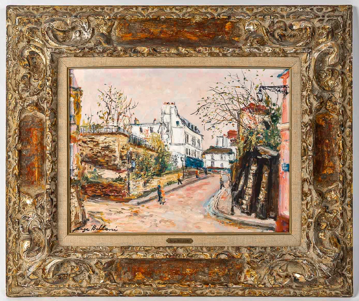 Serge Belloni (1925-2005) - La Rue des Saules en Automne huile sur bois vers 1980