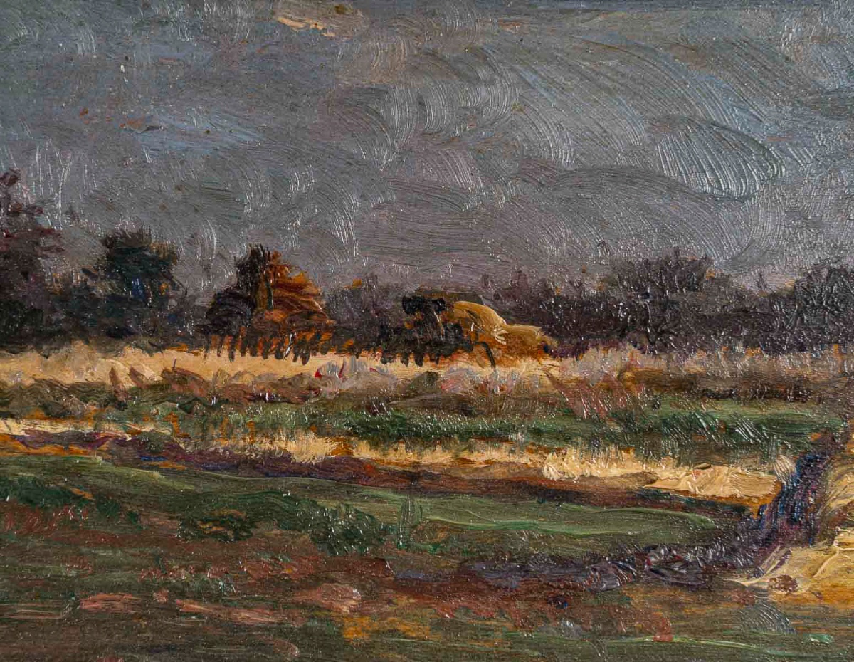 Gaston Bonfils (1855-1946) - La Meule de Foin, huile sur bois, vers 1880-1900-photo-2