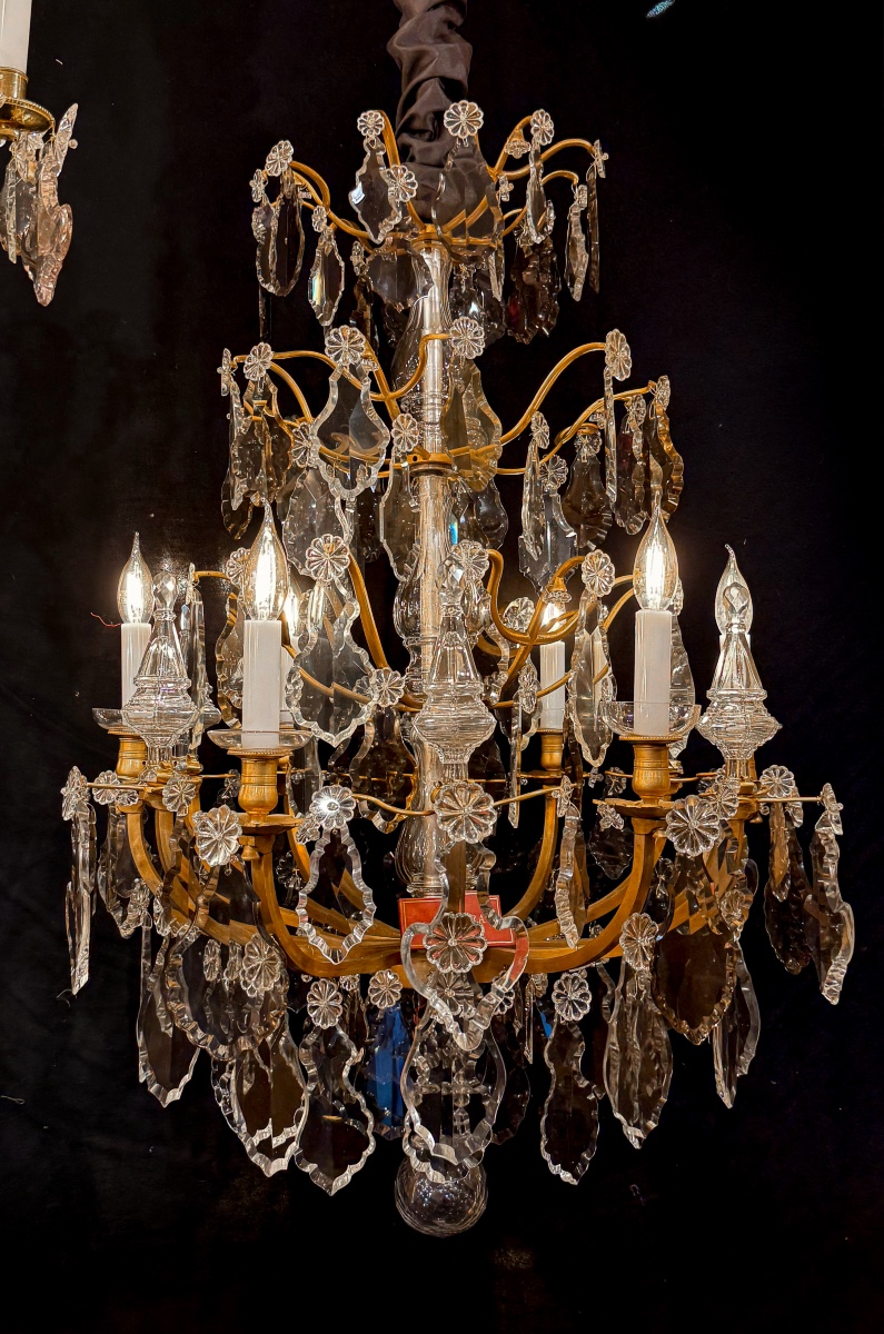 Louis XV Style Baccarat Chandelier In Gilt Bronze And Cut Crystal, Circa 1880-1890-photo-7