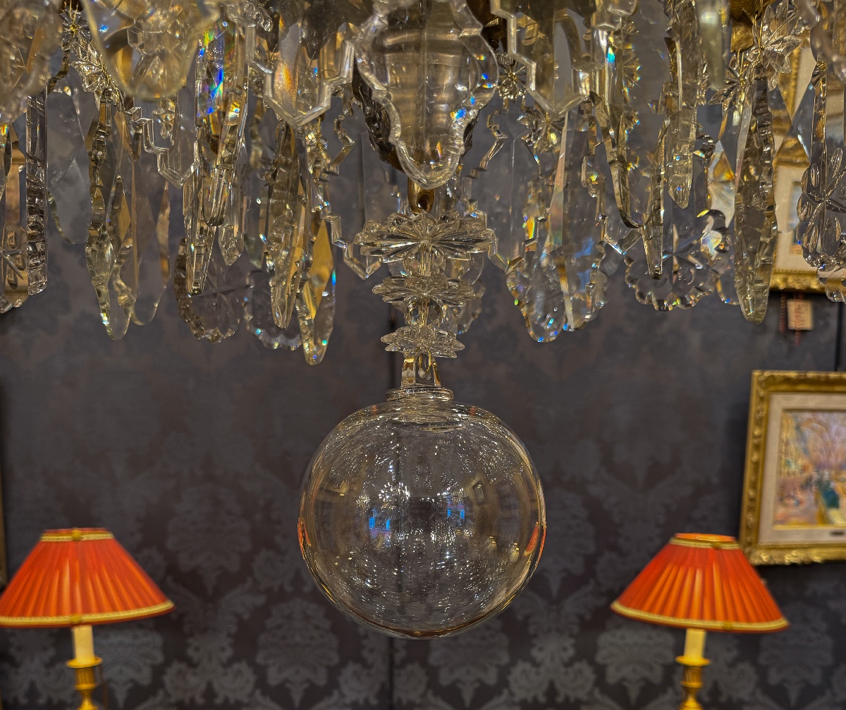 Large Louis XV Style Chandelier Signed By Baccarat In Gilt Bronze With Cut Crystal Decor-photo-7
