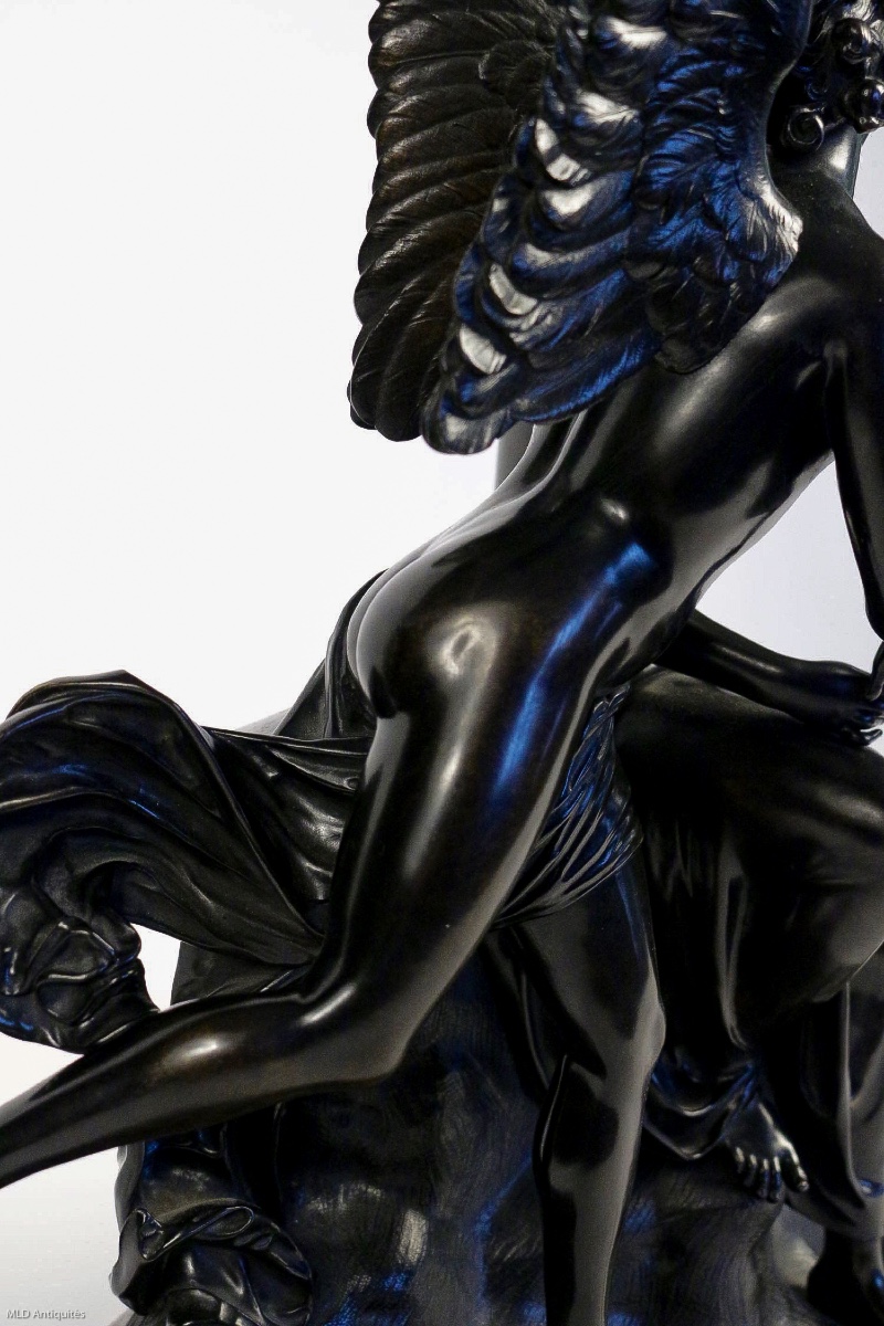 Groupe en bronze à patine noire "Ange et Nymphe", époque Romantique vers 1830-1840-photo-3