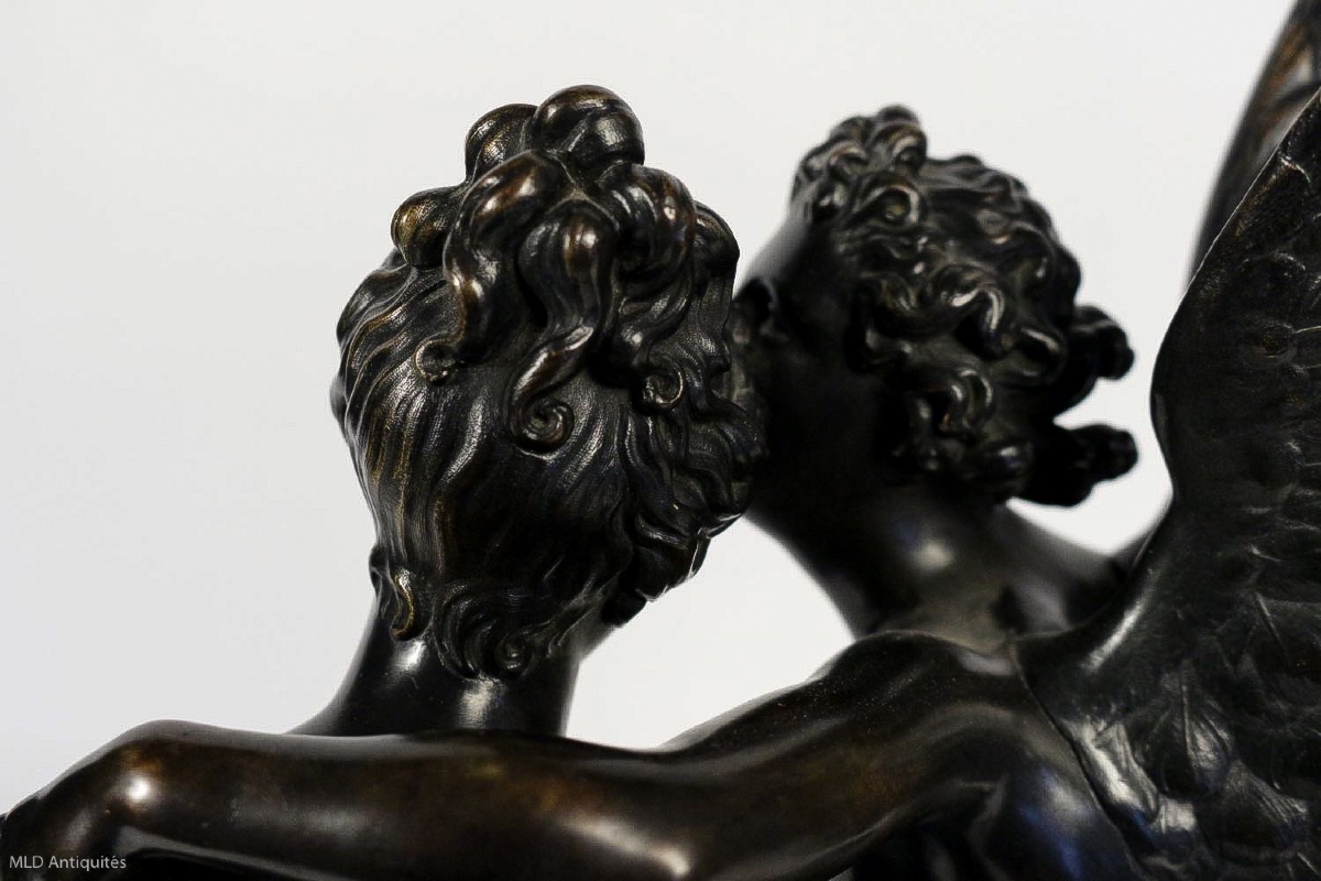Groupe en bronze à patine noire "Ange et Nymphe", époque Romantique vers 1830-1840-photo-5