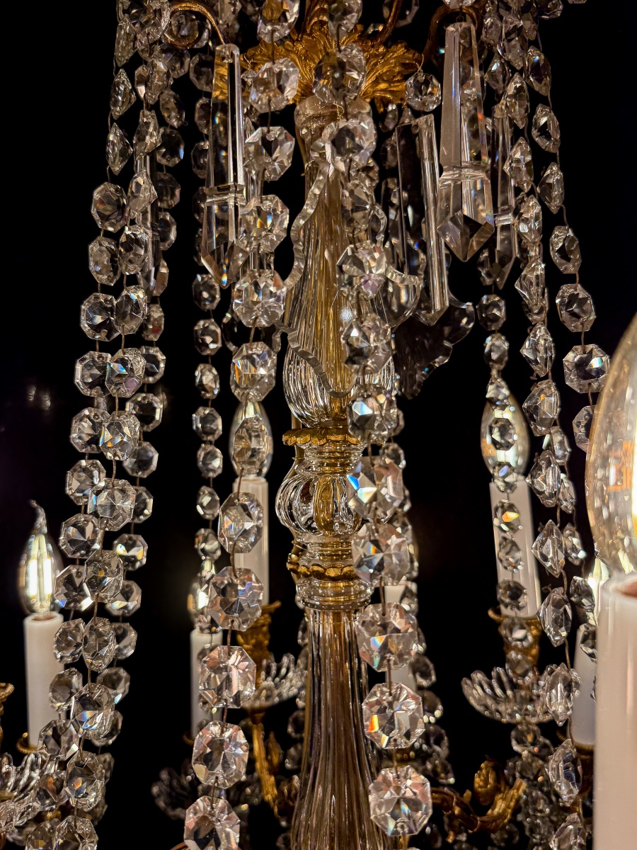 Baccarat (signed) Eighteen Lights Chandelier In Chiseled And Gilded Bronze Circa 1880-photo-3