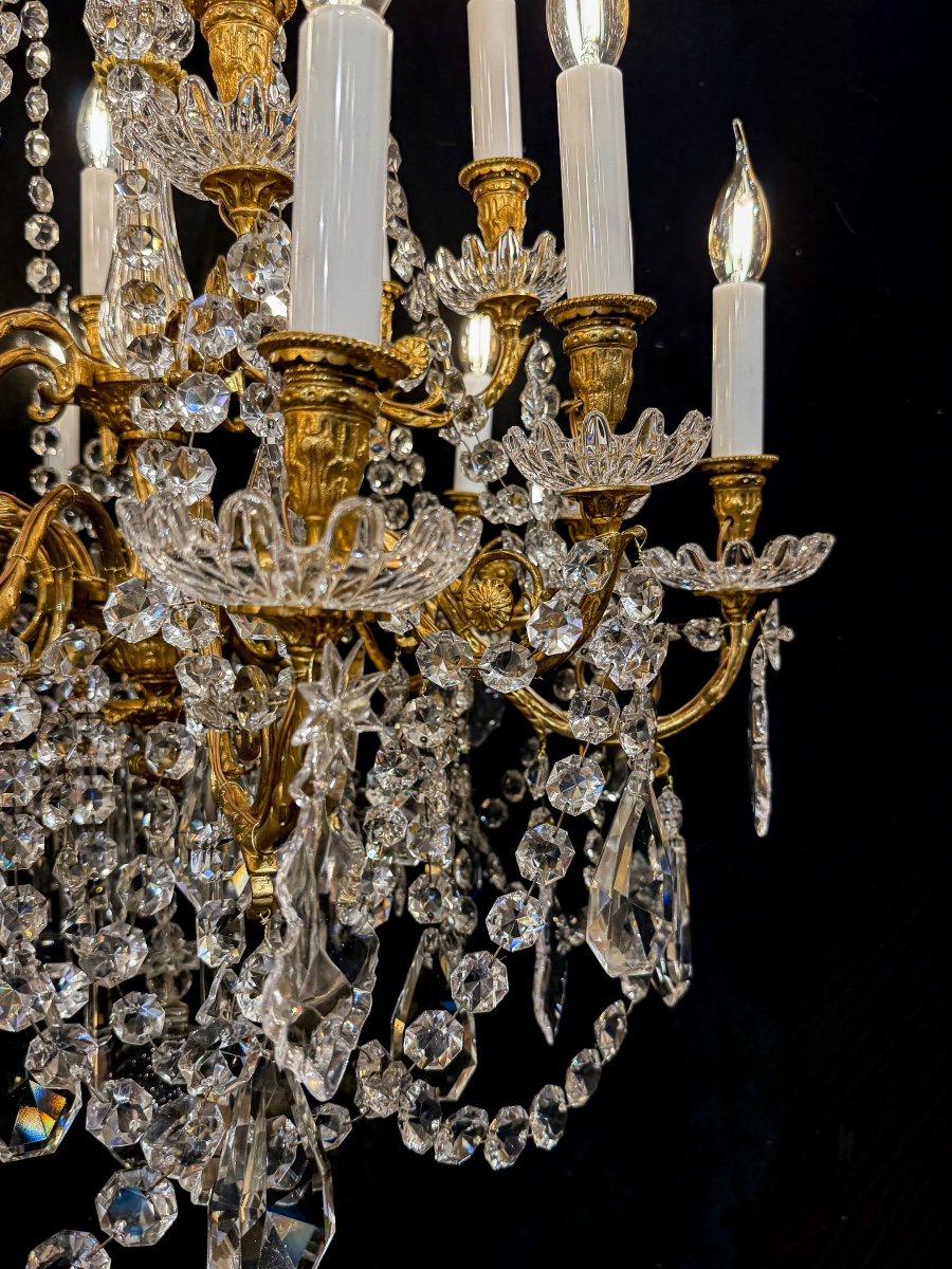Baccarat (signed) Eighteen Lights Chandelier In Chiseled And Gilded Bronze Circa 1880-photo-4