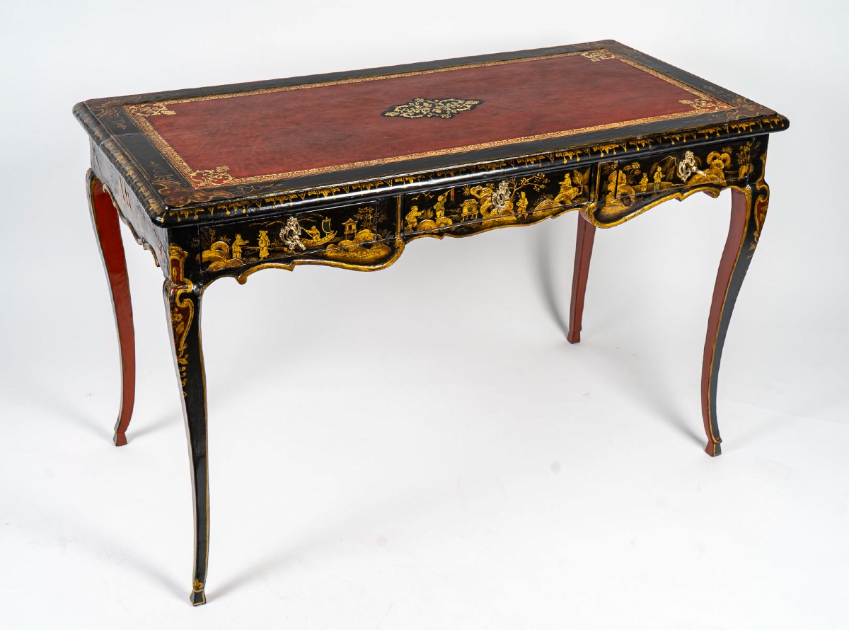 Bureau plat d’époque Louis XV en Vernis Martin à décors chinoisant, vers 1760-photo-2