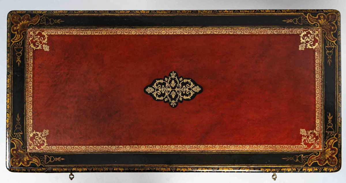 Bureau plat d’époque Louis XV en Vernis Martin à décors chinoisant, vers 1760-photo-3