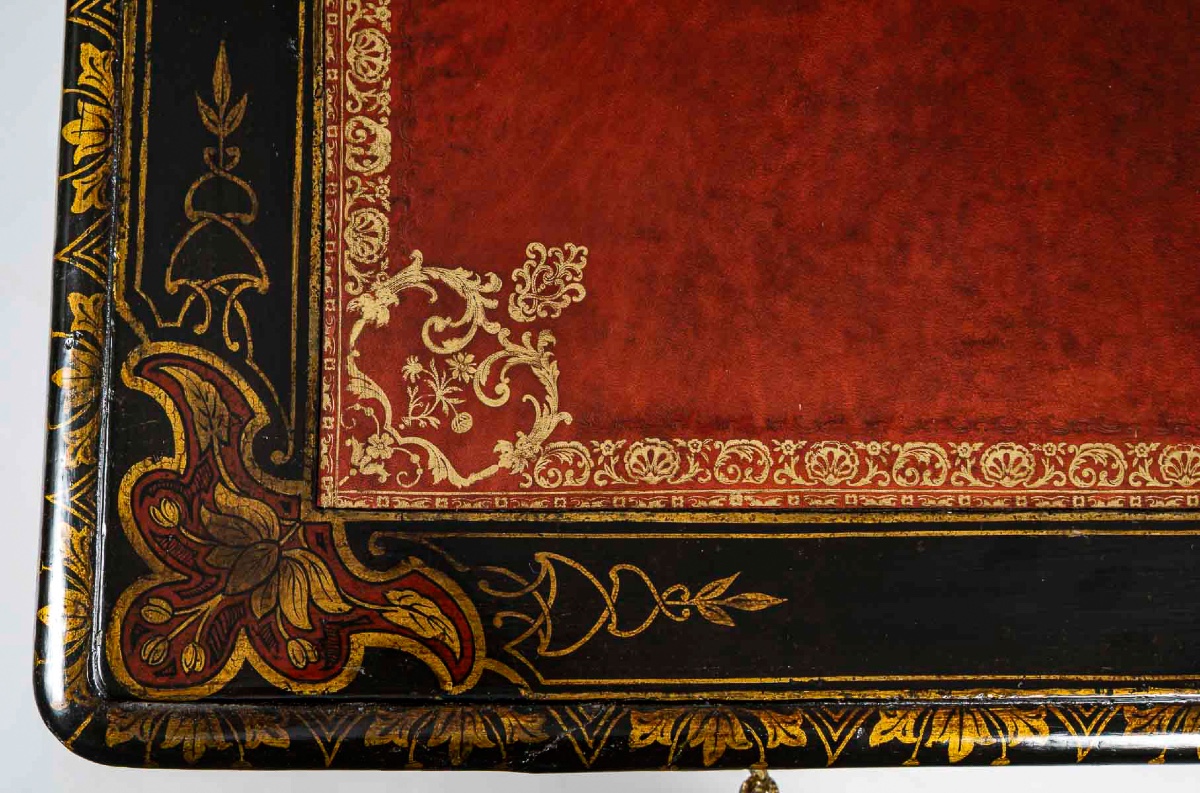 Bureau plat d’époque Louis XV en Vernis Martin à décors chinoisant, vers 1760-photo-4