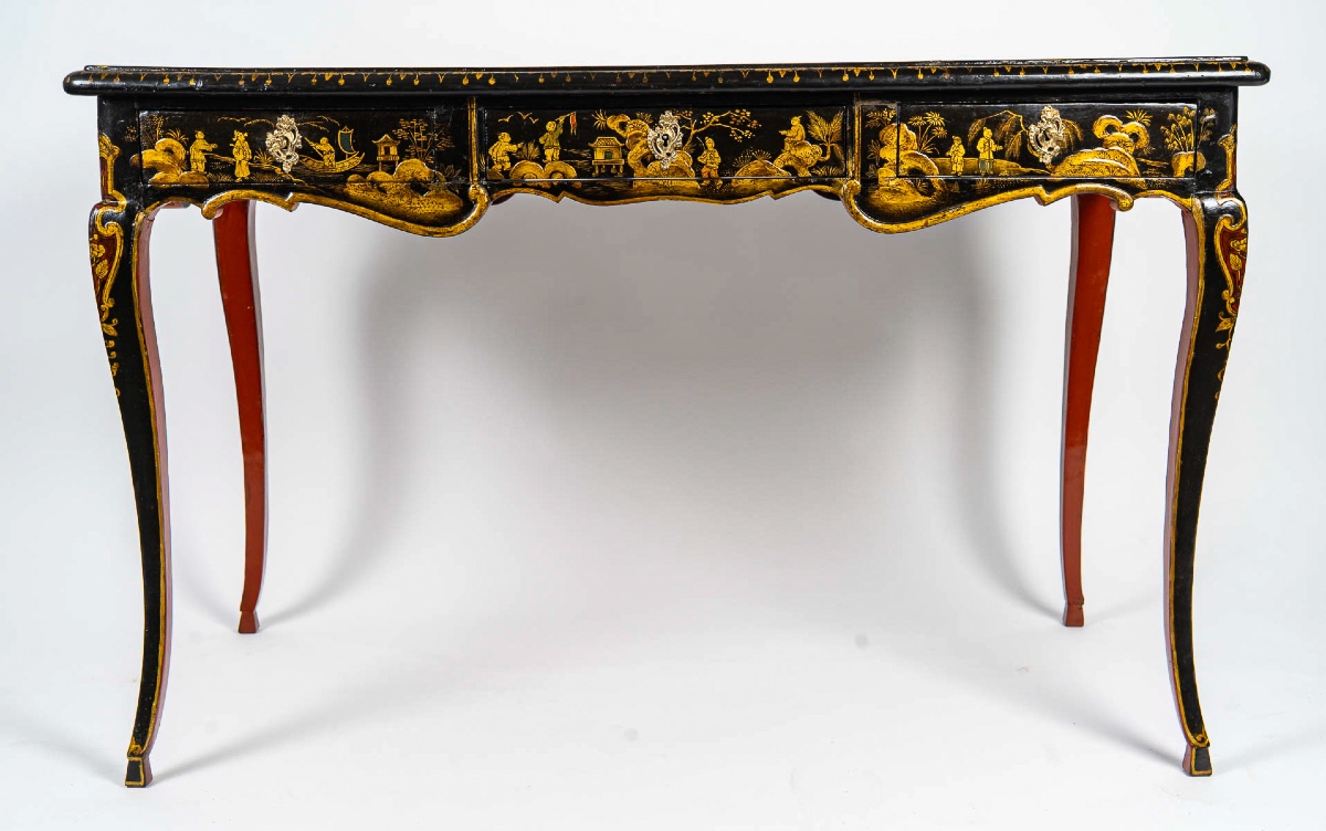 Bureau plat d’époque Louis XV en Vernis Martin à décors chinoisant, vers 1760-photo-2