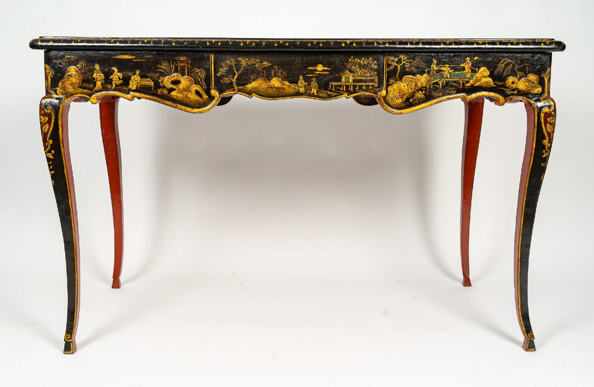 Bureau plat d’époque Louis XV en Vernis Martin à décors chinoisant, vers 1760-photo-4