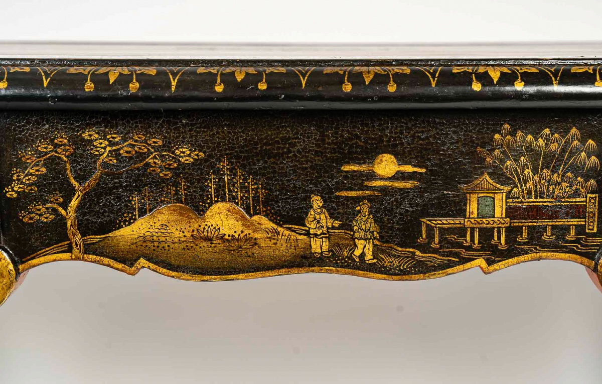 Bureau plat d’époque Louis XV en Vernis Martin à décors chinoisant, vers 1760-photo-7