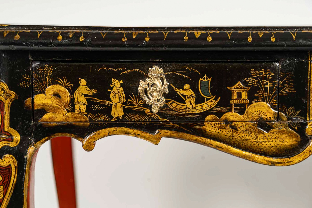 Bureau plat d’époque Louis XV en Vernis Martin à décors chinoisant, vers 1760-photo-8