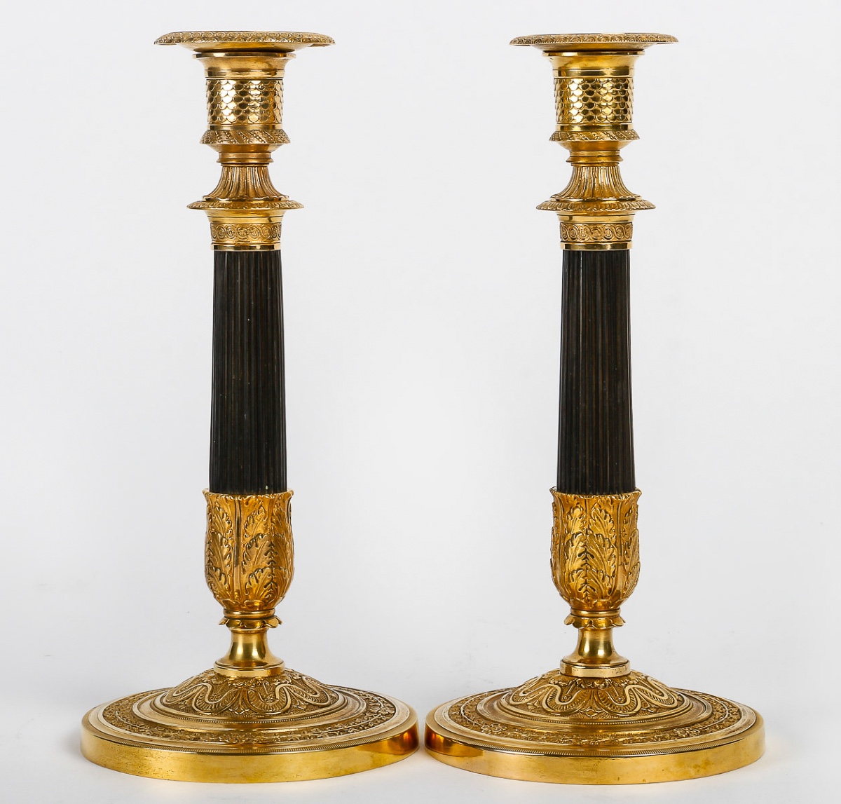 Pair Of Empire Period Patinated And Gilt Bronze Candlesticks Mounted As Lamps Circa 1810-photo-3