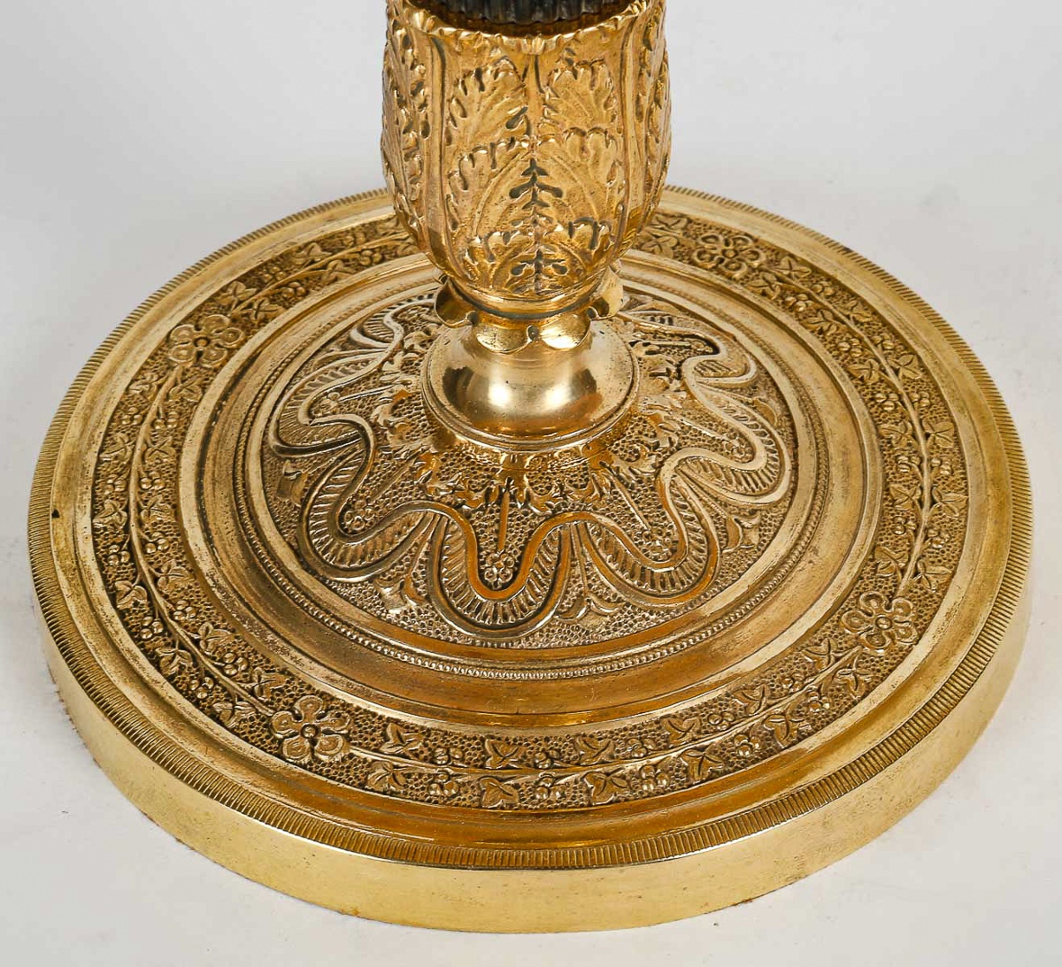 Pair Of Empire Period Patinated And Gilt Bronze Candlesticks Mounted As Lamps Circa 1810-photo-5
