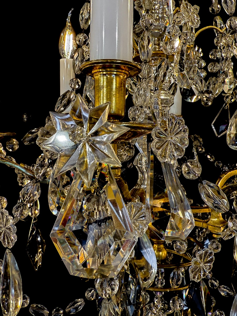 Lustre Marie-Antoinette, style Louis XVI en bronze ciselé et doré, cristal attribué à Baccarat-photo-4
