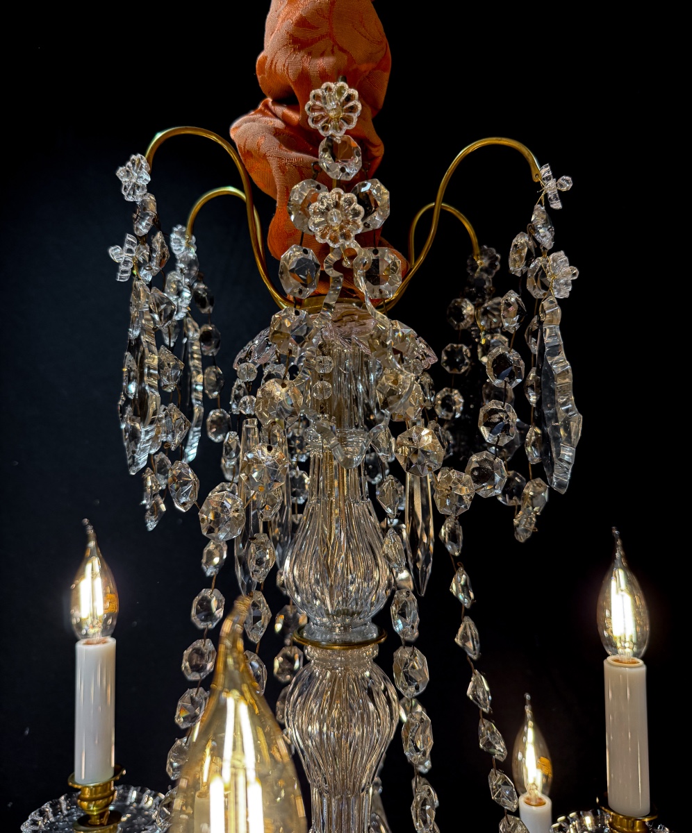 Baccarat (signed) Louis XVI Style Nine-light Chandelier In Chiseled And Gilded Bronze 1900-photo-2