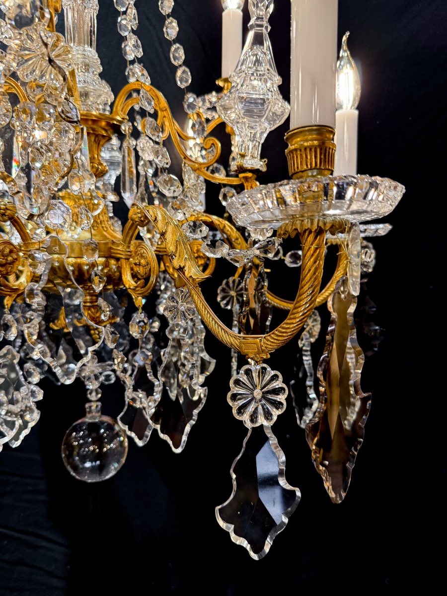 Baccarat (signed) Louis XVI Style Nine-light Chandelier In Chiseled And Gilded Bronze 1900-photo-3