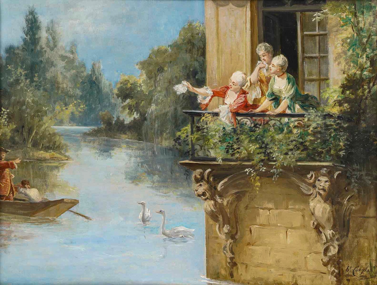 Henry Coëylas (1844–1923) – Rural Gallantry, Oil On Canvas, C. 1880–1890-photo-2