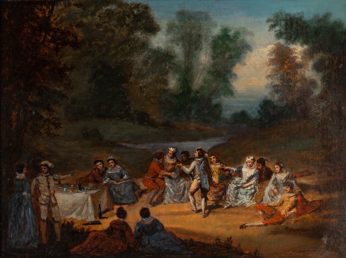 Banquet Champêtre École Française du XVIIIᵉ Siècle Huile sur Toile vers 1750-photo-2