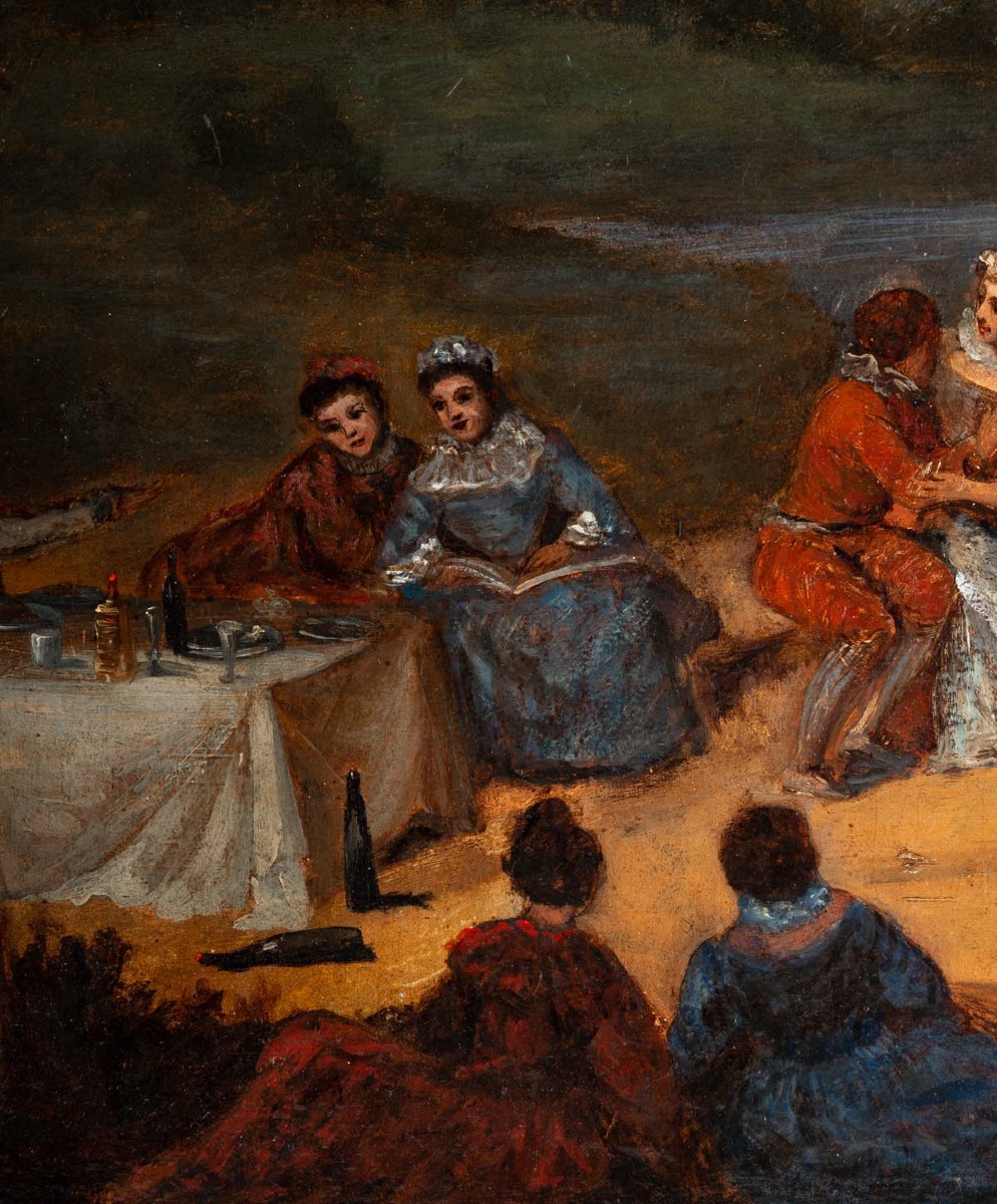 Banquet Champêtre École Française du XVIIIᵉ Siècle Huile sur Toile vers 1750-photo-1