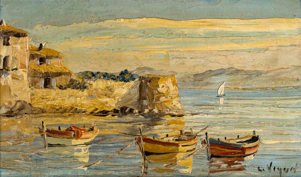 Louis Jacques Vigon (1897–1985) Vieux port de la Ponche Saint-Tropez, huile sur panneau 1950-photo-2