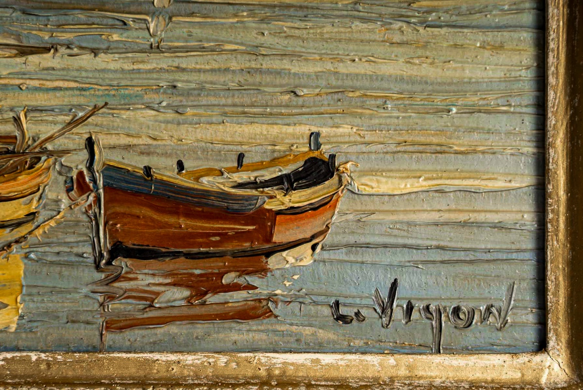 Louis Jacques Vigon (1897–1985) Vieux port de la Ponche Saint-Tropez, huile sur panneau 1950-photo-3