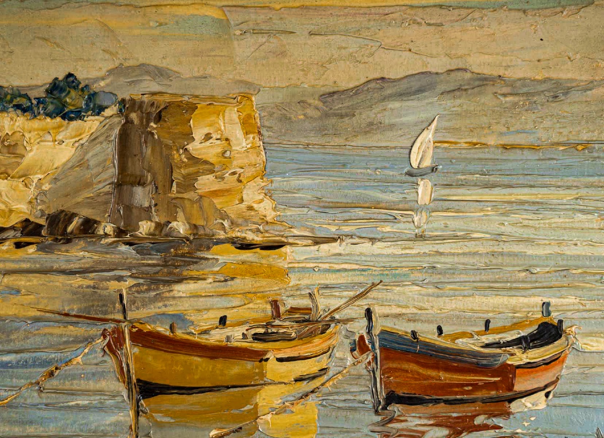 Louis Jacques Vigon (1897–1985) Vieux port de la Ponche Saint-Tropez, huile sur panneau 1950-photo-2