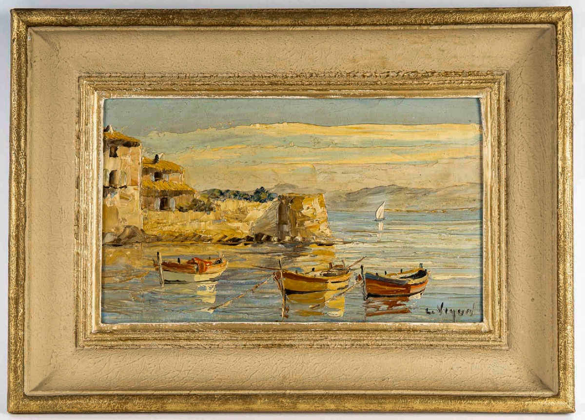 Louis Jacques Vigon (1897–1985) Vieux port de la Ponche Saint-Tropez, huile sur panneau 1950