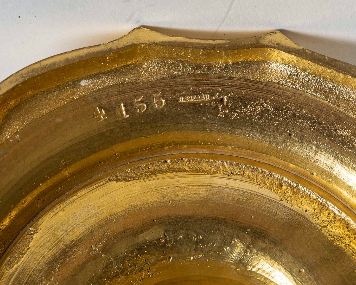 Paire de Flambeaux de Style Régence en Bronze Doré, signée Henri Picard vers 1850-photo-4
