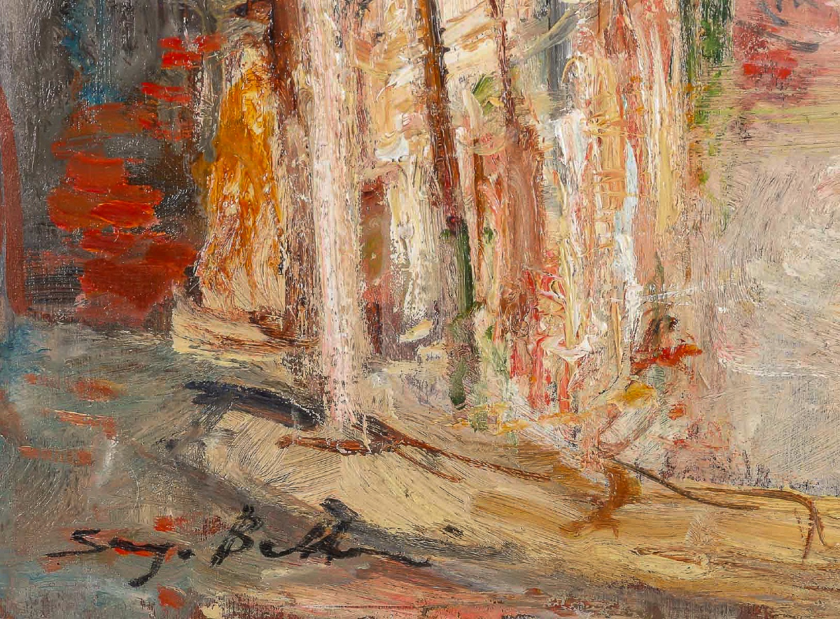 Serge Belloni (1925–2005) View Of A Flowered Alley In Venice Oil On Panel, Circa 1980-photo-3