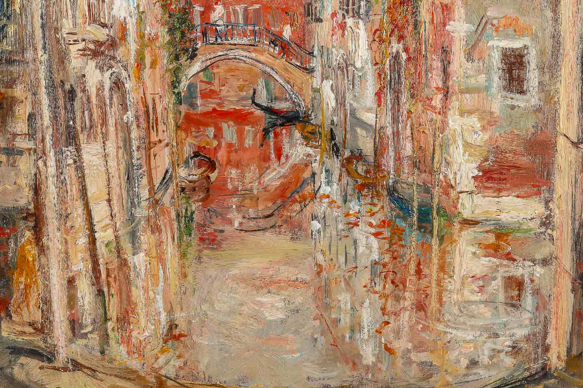 Serge Belloni (1925–2005) View Of A Flowered Alley In Venice Oil On Panel, Circa 1980-photo-4