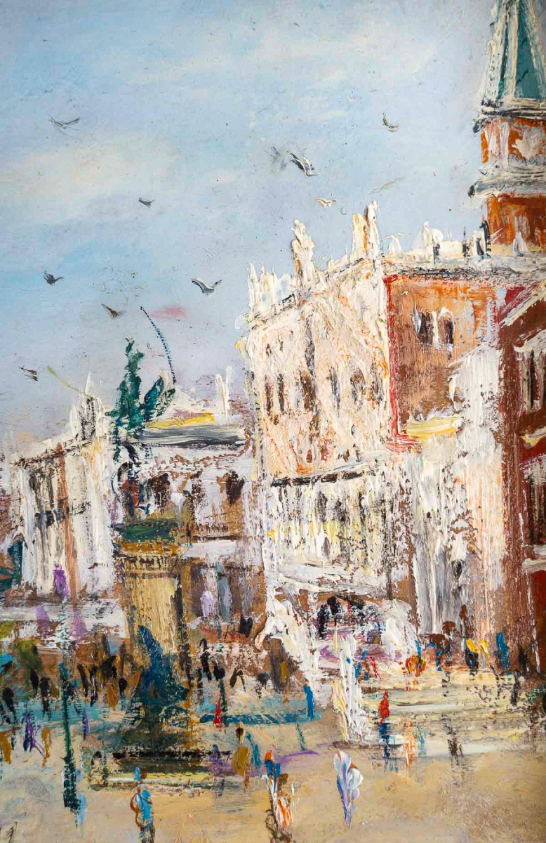 Serge Belloni (1925-2005) Venice Riva Degli Schiavoni Oil On Wood Circa 1970-photo-2